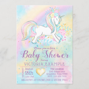 Convite Pastel Rainbow Unicorn Baby Shower Invations