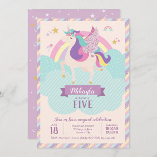 Convite Pastel Rainbow Unicorn Magic Birthday Cute