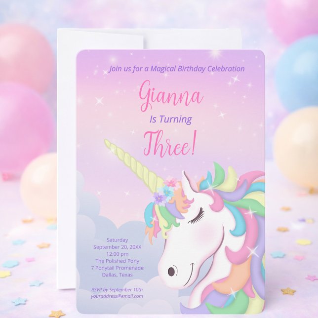 Convite Pastel Rainbow Unicorn Magical Birthday (Criador carregado)