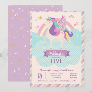 Convite Pastel Rainbow Unicórn Magical Birthday Cute