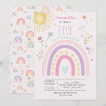 Pastel Rainbows Girly Wildflower Heart Aniversário