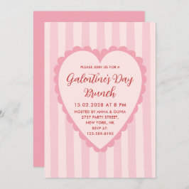 Convite Pastel Red Pink Hand Drawn Galentine's Day Brunch
