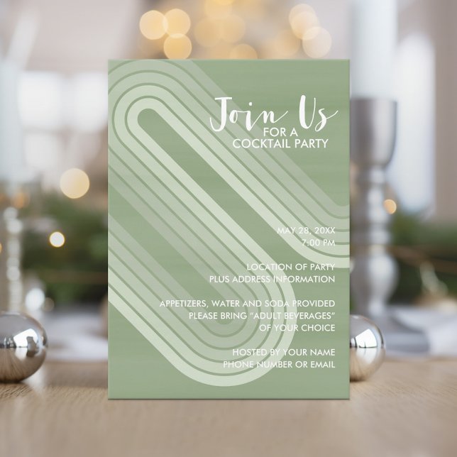Convite Pastel Retro Curvy Lines Juniper - Partido Feriado (Holiday invitation with boho stripes and pastel colors.)