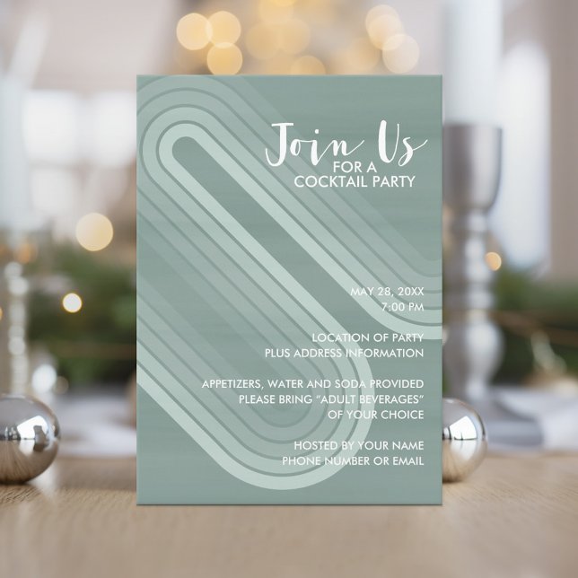Convite Pastel Retro Curvy Lines Pastel - Partido Feriado (Holiday invitation with boho stripes and pastel colors.)