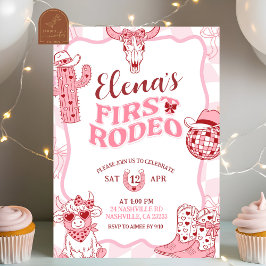 Convite Pastel Retro First Rodeo Birthday party