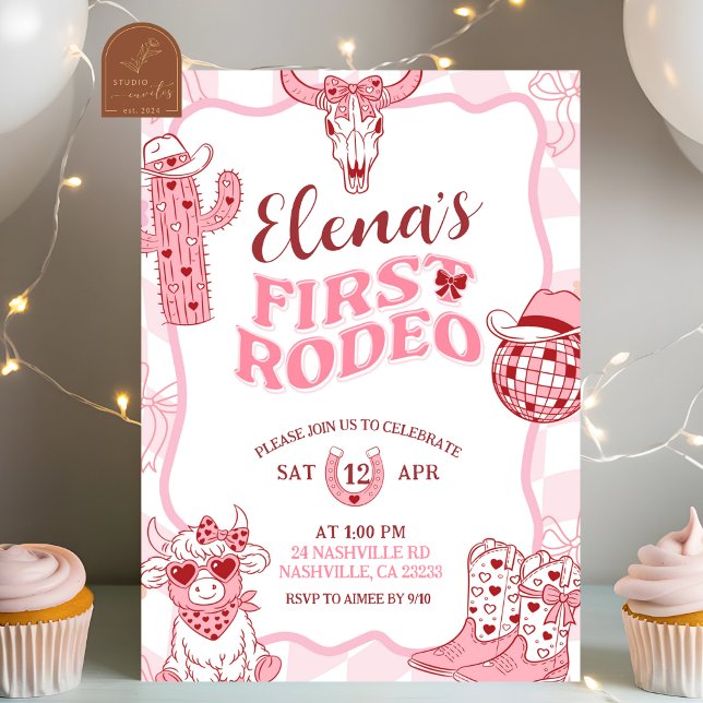 Convite Pastel Retro First Rodeo Birthday party (Criador carregado)