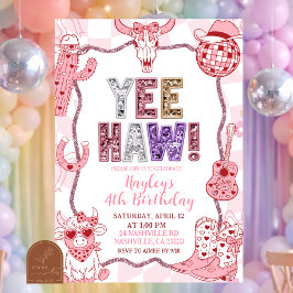 Convite Pastel Retro Sequins Yeehaw Cowgirl Birthday party