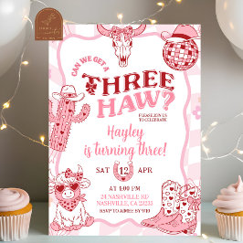 Convite Pastel Retro Threehaw Cowgirl Birthday party