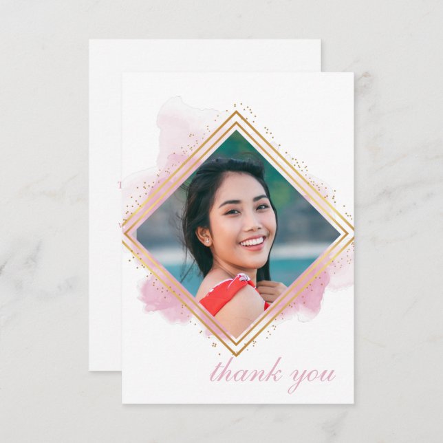 Convite Pastel Rosa E Graduação Dourada De Diamante Obriga (Frente/Verso)