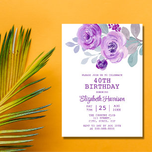Convite Pastel Rosa Floral Greenery aniversário de 40 anos