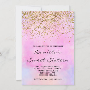 Convite Pastel Rosa Glitter Dourado Aniversário de Dezesse