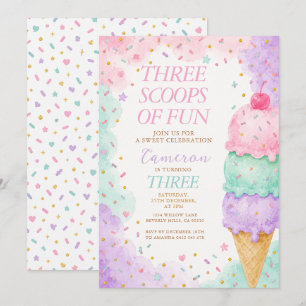 Convite Pastel Rosa Menta Três Colheres de Diversão Aniver