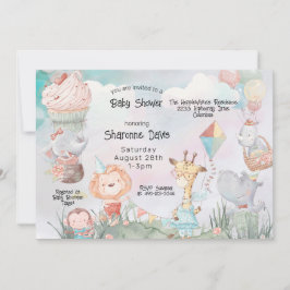 Convite Pastel Safari Animal Personalizado Chá de fraldas
