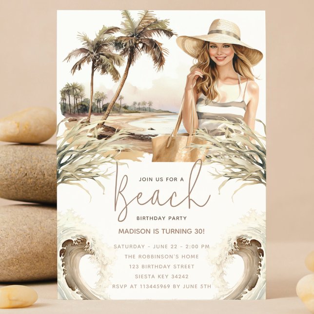 Convite Pastel Sand Birthday Beach Party (Criador carregado)