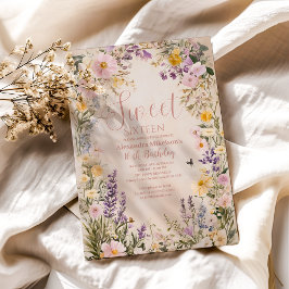 Convite Pastel Selvagens Rosa Romântico 16 Flores Doces Co