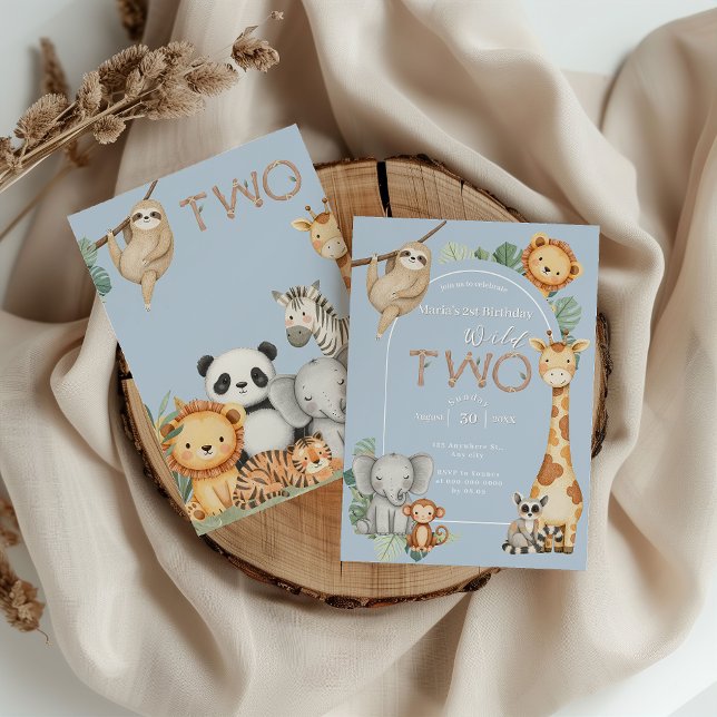Convite Pastel Selvagens Tropicais Dois Animais Safari Sel (Criador carregado)