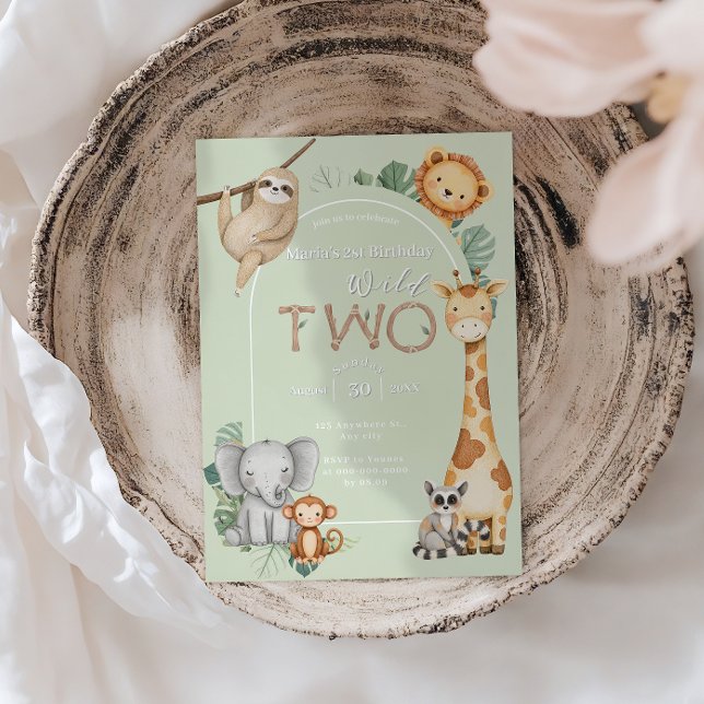 Convite Pastel Selvagens Tropicais Dois Animais Safari Sel (Criador carregado)