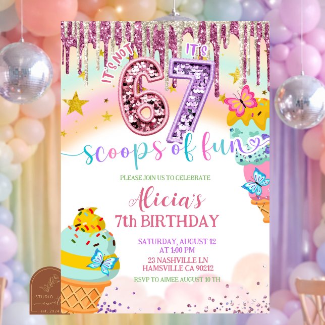 Convite  Pastel Sequin 67 Ice Cream birthday Invitation (Criador carregado)