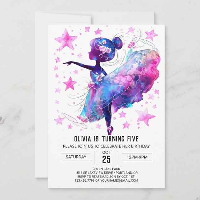 Convite Pastel Simple Ballerina Birthday (Frente)