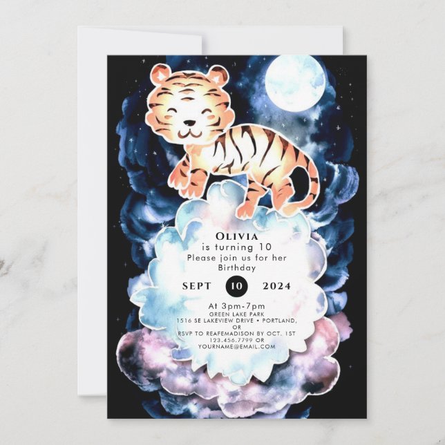 Convite Pastel Simple Tiger Birthday (Frente)