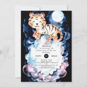 Convite Pastel Simple Tiger Birthday