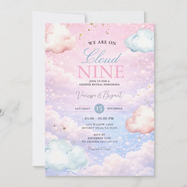 Convite Pastel Sky Cloud Nine Gender Reveal Invitation (Frente)