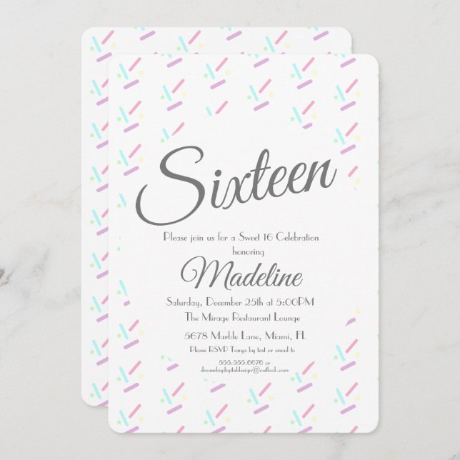 Convite Pastel Sprinkles Party Sweet 16 Quince (Frente/Verso)
