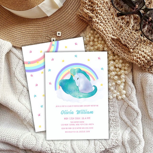 Convite Pastel Stars Unicorn Chá de fraldas Arco-Íris (Pastel Stars Unicorn Rainbow Baby Shower Invitation)