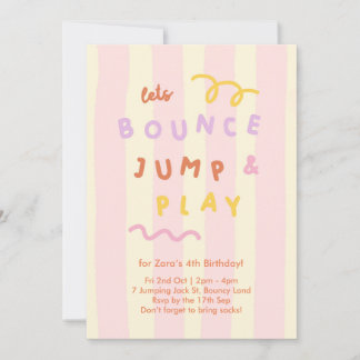 Convite Pastel Stripe Girls Bounce Jump Play Party