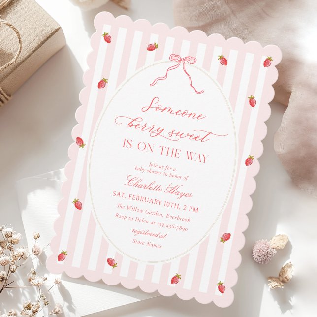 Convite Pastel Stripes Berry Sweet Baby Shower Invitation (Criador carregado)