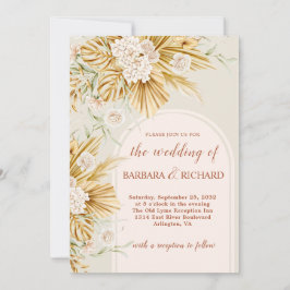 Convite Pastel Suave Flores Pampas Grass Boho Casamento