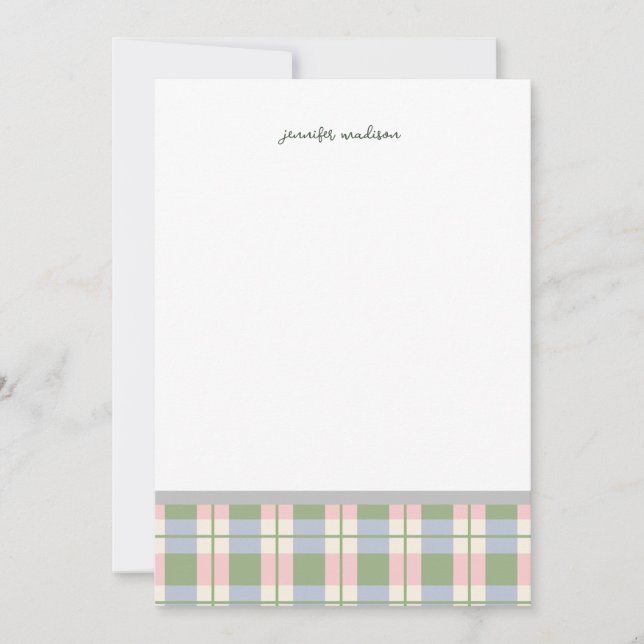 Convite Pastel Teal Green Gingham Plaid Check Note Card  (Frente)