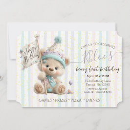 Convite Pastel Teddy Bear Birthday