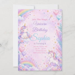 Convite Pastel Unicorn Birthday Invitation Editable