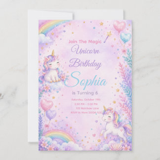 Convite Pastel Unicorn Birthday Invitation Editable