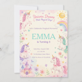 Convite Pastel Unicorn Birthday Invitation Template