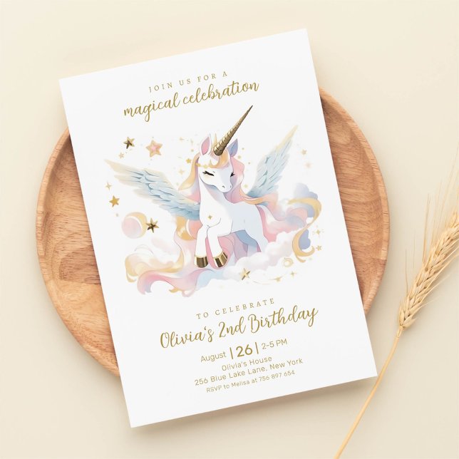 Convite Pastel Unicorn e Rainbow Magical Birthday (Criador carregado)