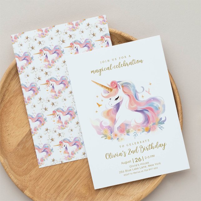 Convite Pastel Unicorn e Rainbow Magical Birthday (Criador carregado)