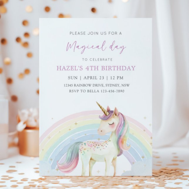 Convite Pastel Unicorn & Rainbow Birthday Any Age Party (Criador carregado)