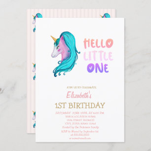 Convite Pastel Unicorn Striped Hello Little One Birthday