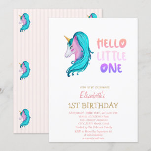 Convite Pastel Unicórnio Listrado Olá Pequeno Aniversário