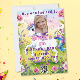 Convite Pastel Unicórnio Mágico Foto Personalizada de Aniv