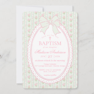 Convite Pastel Verde Antigo Fancy Floral Batismo