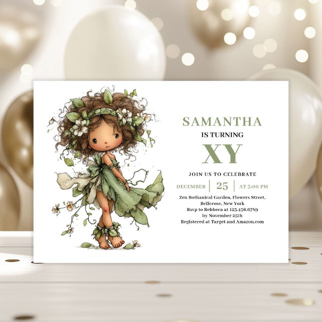 Convite Pastel Verde de Aniversário de Menina Fada (Whimsical Fairy Girl Birthday Pastel Green Invitation)