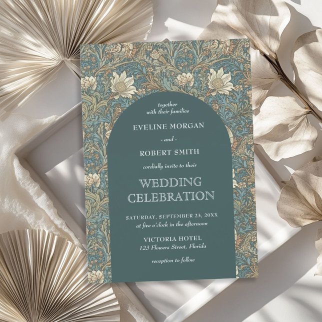 Convite Pastel verde marfim floral Art Nouveau (Elegant pastel green ivory floral Art Nouveau Invitation)