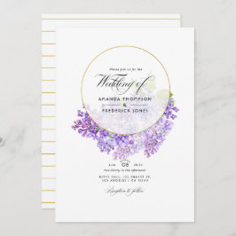 Convite Pastel Violet e Dourado Casamento Geométrico de He