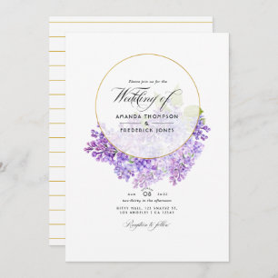 Convite Pastel Violet e Dourado Casamento Geométrico de He