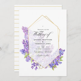 Convite Pastel Violet e Dourado Casamento Geométrico de He