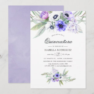 Convite Pastel Violeta Quinceañera Floral