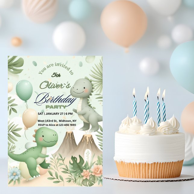 Convite Pastel Watercolor Dino Party Birthday (Criador carregado)